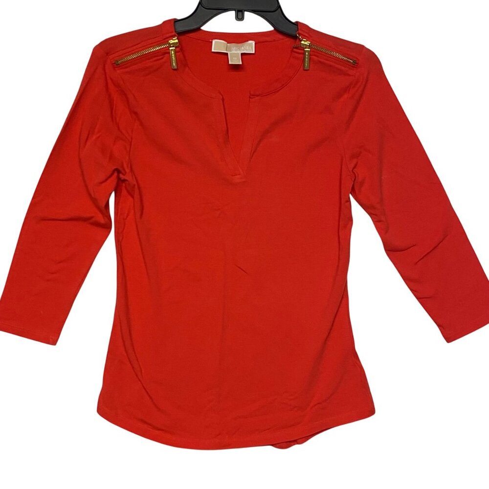 Michael Kors Womens 3/4 Sleeve Top With Shoulder Zippers XS‎